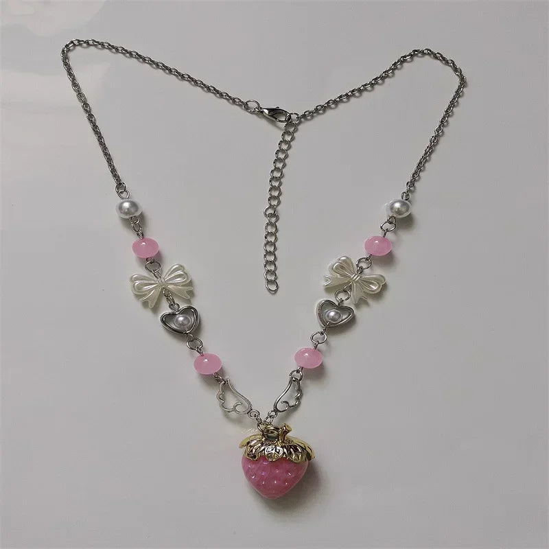 Nana anime Strawberry necklace, Hachi Y2k Gift for Her or girlfriend, pink and white, cute harjuku fashionJV