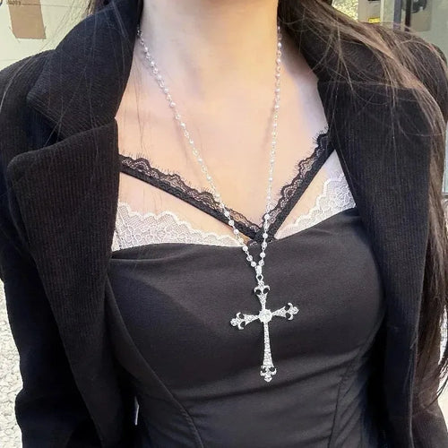 2025 New Vintage Gothic Cross Necklace Y2k Collarbone Necklace Fashion Long Statement Choker Zirconia Unique Style for Women Men
