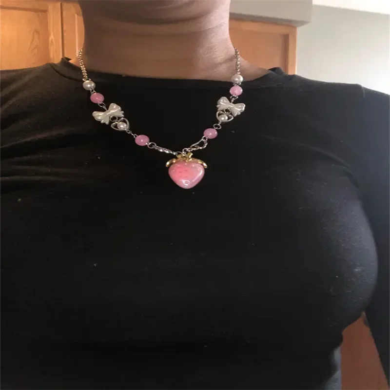 Nana anime Strawberry necklace, Hachi Y2k Gift for Her or girlfriend, pink and white, cute harjuku fashionJV